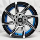 RIN 15X7 4-100/114.3 R1 SPORT QC2057 BLACK MACHINE FACE BLUE UNDERCUT* ET10 CB73.1